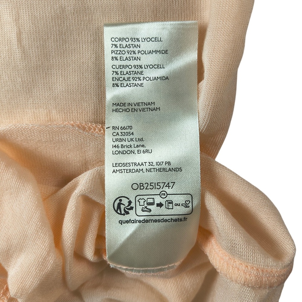 Anthropologie Laced V Neck Tee Peach Lace Trim Lyocell Stretch Top NWT Medium - Picture 5 of 8